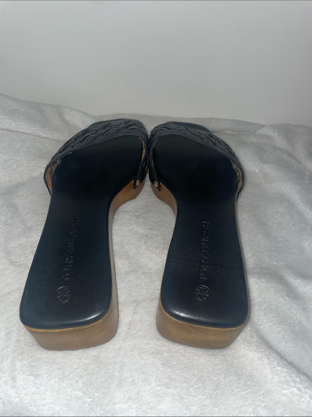 Tory Burch Black Woven Leather Slide Mules - Picture 4 of 5
